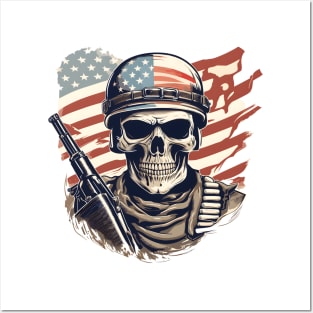 Skull Soldier Flag and Helmet Posters and Art